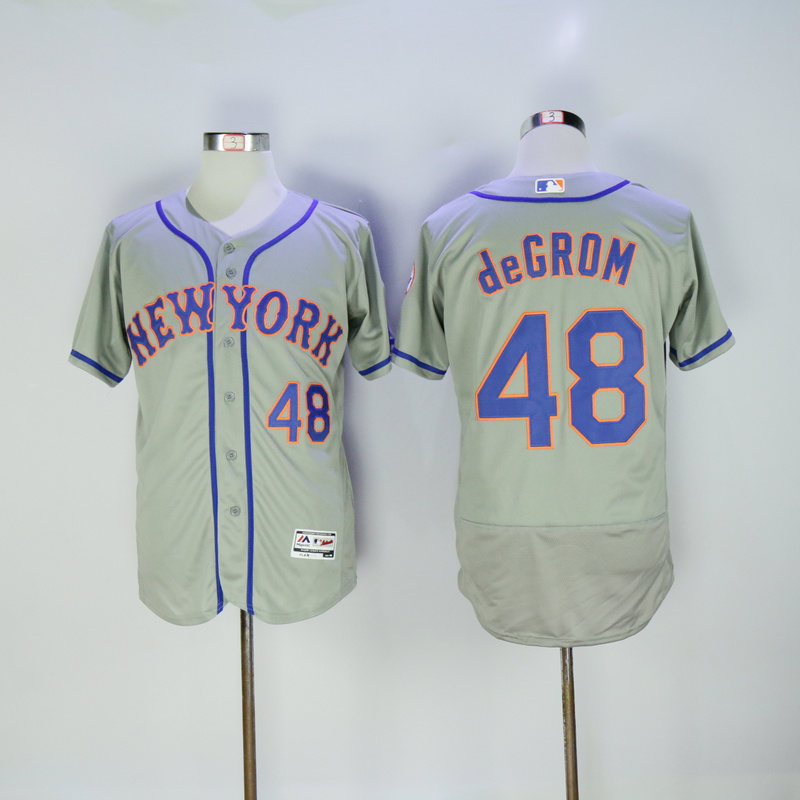 Men New York Mets 48 Degrom Grey Elite MLB Jerseys